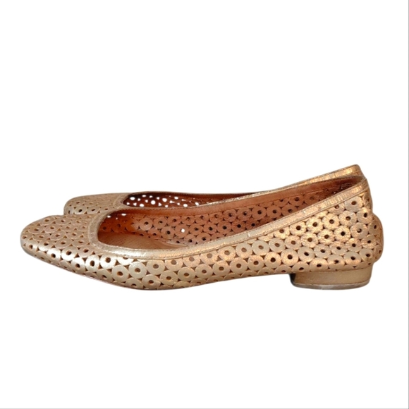Corso como Gold Perforated Leather Flats Cut-out Metallic Loafers Size 8 - Picture 5 of 11